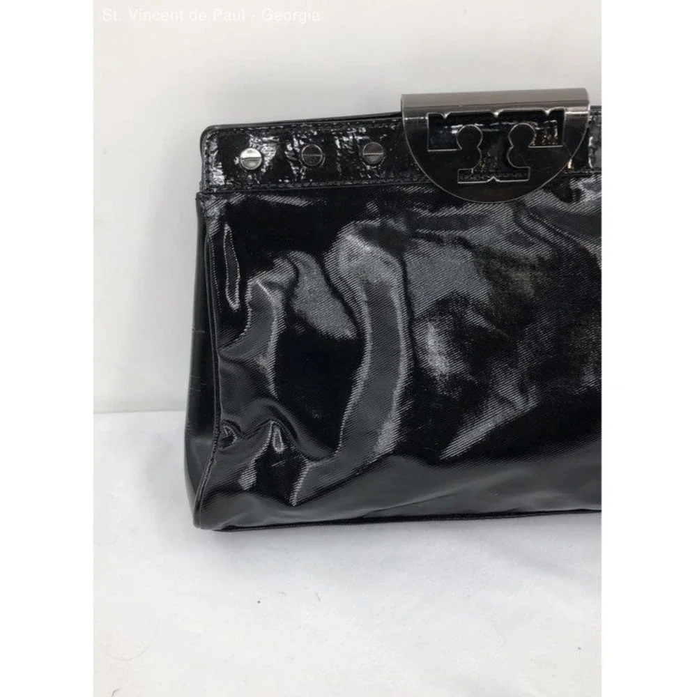 Vintage Tory Burch Black Patent Leather Clutch Handbag Purse Metal Clasp Studded